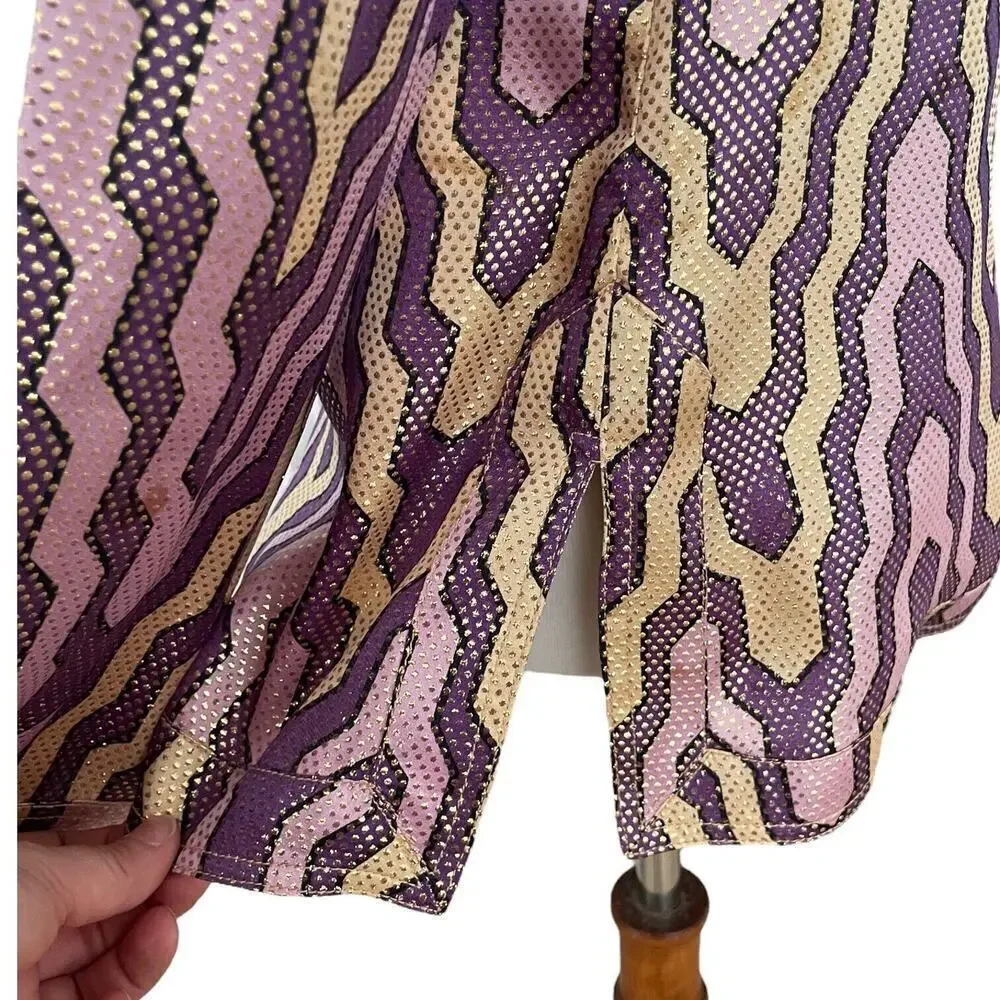 Tory Burch Multicolor Long Sleeve Split V-Neck Geometric Blouse Top Size 6